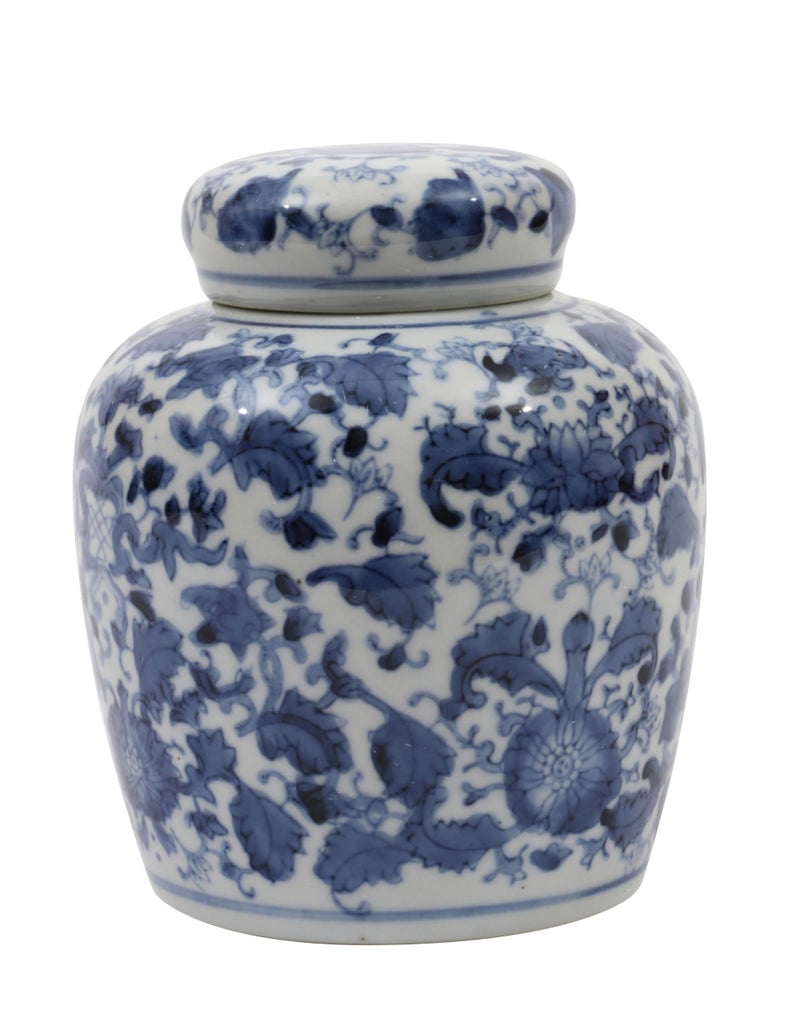 Creative Co-Op Blue & White Ceramic Ginger Jar with Lid - Image 5